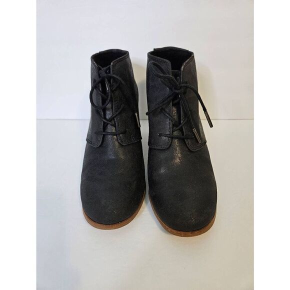 TOMS heeled tie up black booties.  Size W9. - Picture 2 of 7